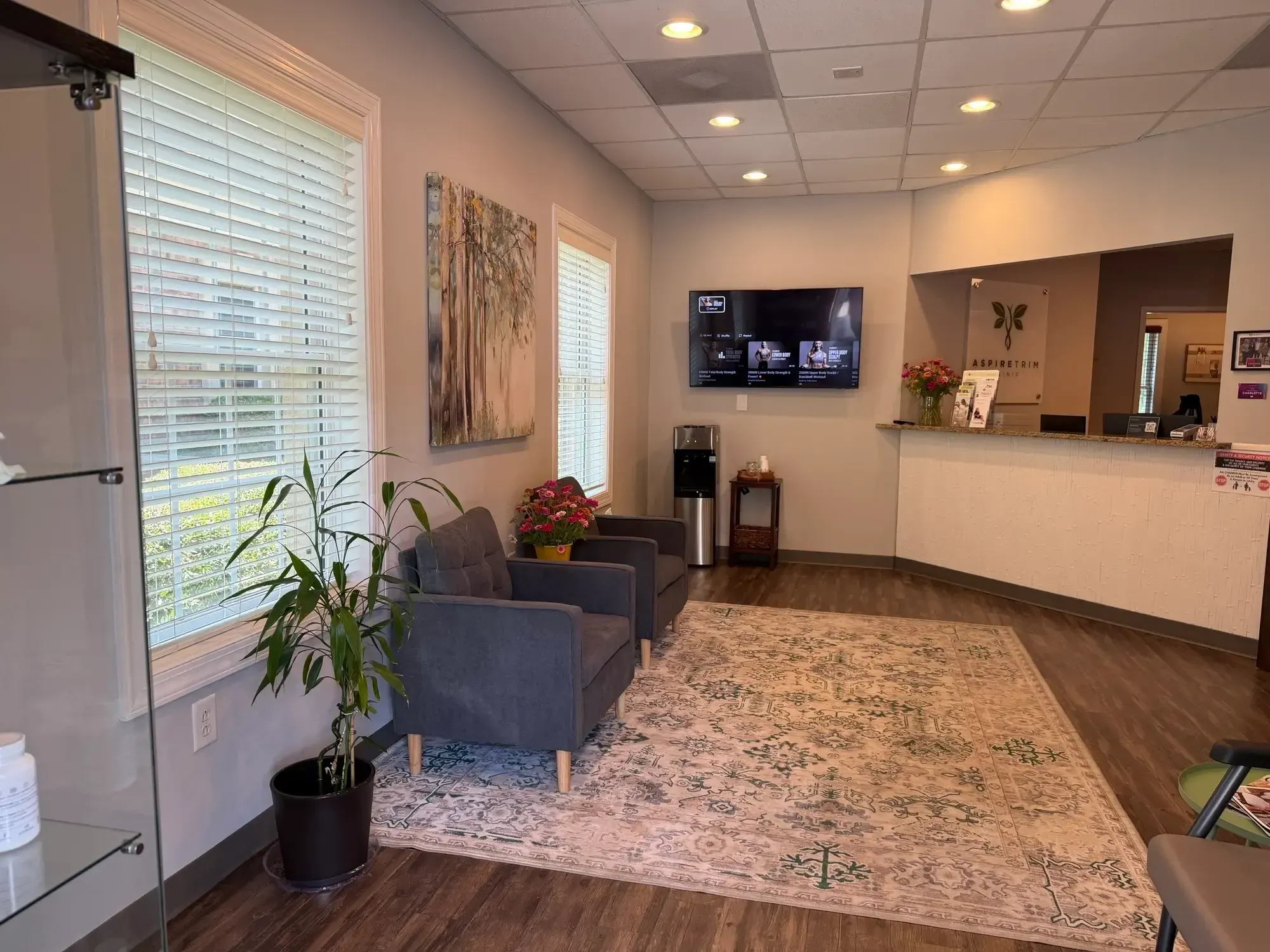 Welcoming reception and consultation area at Aspire Trim Clinic in Matthews, NC near Charlotte